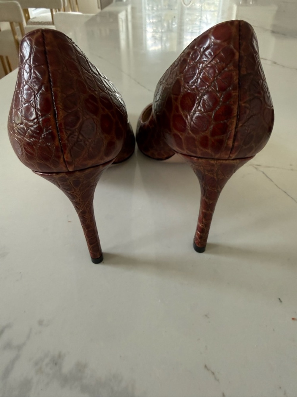 Prada Brown Croc-Embossed Pointed-Toe Pumps - Picture 8 of 8